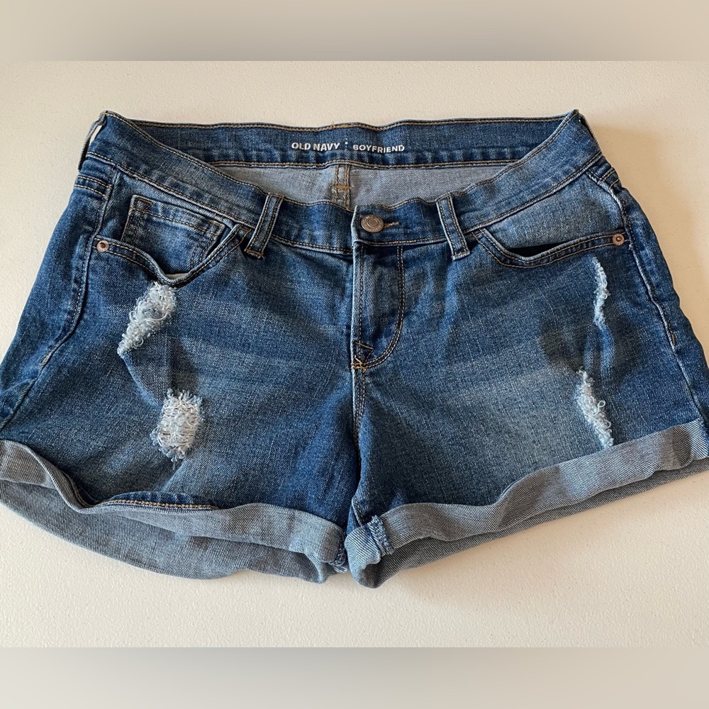 Old Navy Dark Blue Distressed Rolled Cuff Boyfriend Shorts